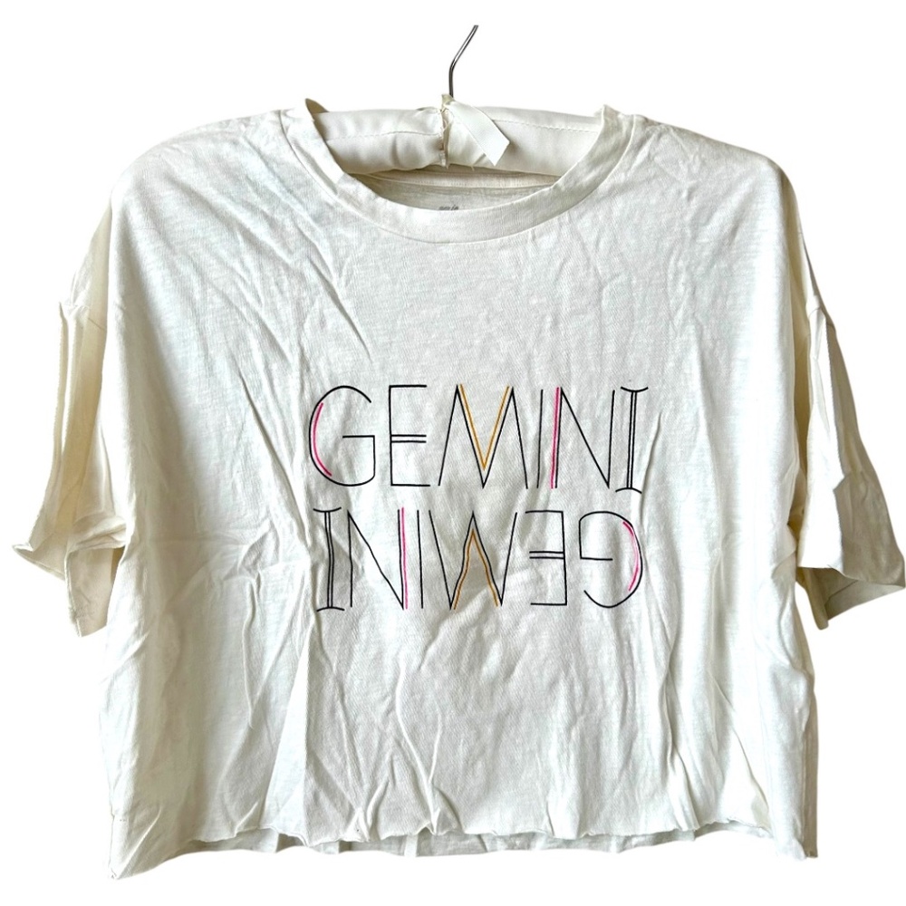 Gemini T-shirt Short Sleeve Aerie Real Soft Off White Black Pink Gold Logo Small